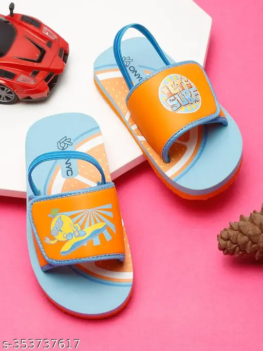 Sky Blue & Orange EVA Unisex Slippers - Printed Net Design, Kids' Footwear