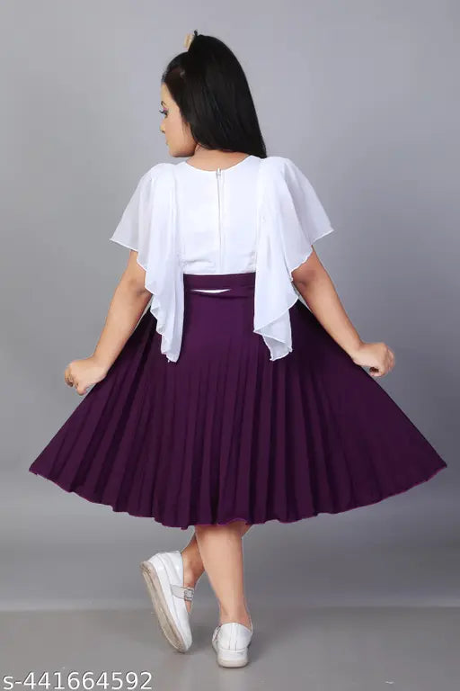 Trendy pleated frock for kids, chiffon poncho in purple with belt