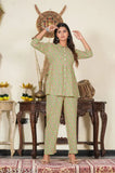 Green rayon floral shirt nightsuits pack of 2 with printed patterns, perfect for stylish comfort in regular wear. Made by Yash Gallery, India