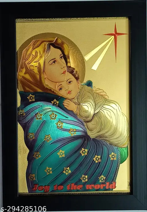 Synthetic resin 9x12 holy mother mary blessed baby jesus christ art gold foil photo frame