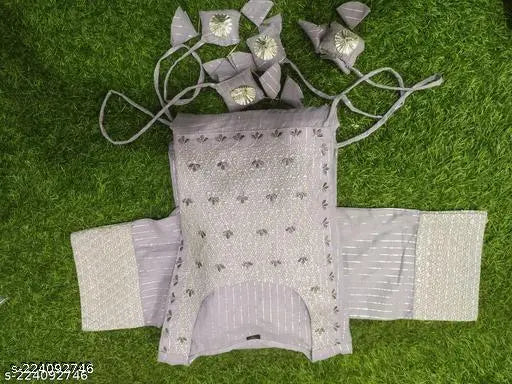 Grey lace kurti with silver trim and matching dupatta