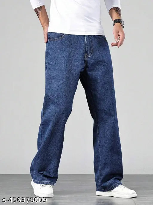 Loose fit, solid denim oversized jeans for men - Relaxed urban trousers with vintage flair, sizes 28-34 (waist 28-34in, length 42in, hip 38-44in), origin India