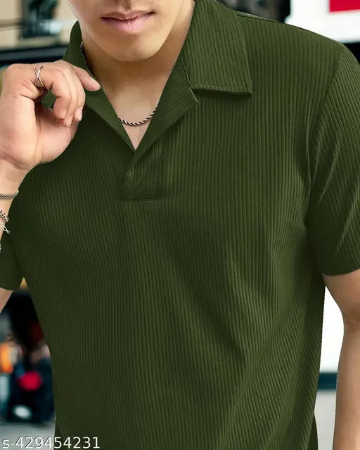 Striped lycra short-sleeve premium t-shirt for men, made in India - M (38in chest, 27in length), L (40in chest, 28in length), XL (42in chest, 29in length)