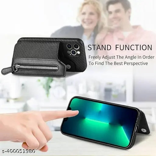 Leather snap-closure wallet sleeve pouch for phone cases, solid color design, perfect for storing cards and cash on most smartphones