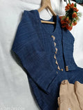 Blue rayon cotton kurta set with embroidered net pattern, three-quarter sleeves and pants, suitable for casual wear in sizes M, L, XL, XXL, XXXL - Women's Indian fashion