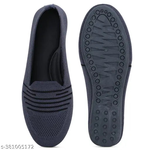 Grey PU ballerinas with textured pattern, slip-on style for women & girls - comfortable, washable, and lightweight Aaska footwear