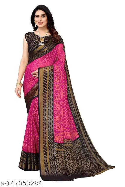 Golden chiffon Brasso saree with zari woven pattern, free size, country of origin: India