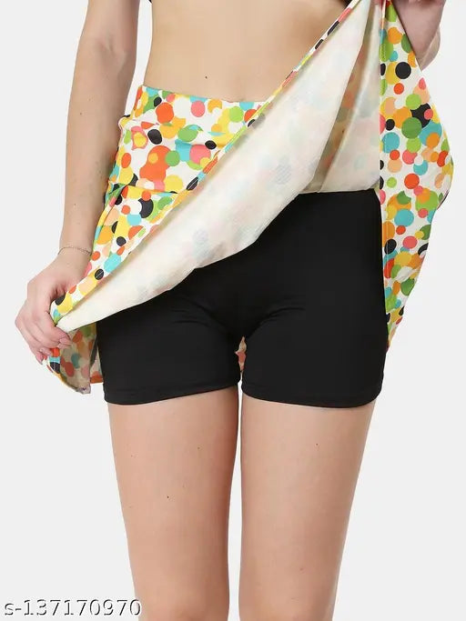 Polyester printed net dots mini skirt with attached inner shorts_Multi, versatile skater style for casual or playful outfits (Size 28/30/32/34)