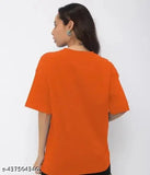 Orange cotton round neck oversized printed t-shirt for womens