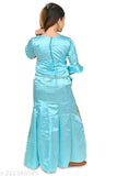 Traditional satin lehenga choli with net dupatta, embroidered patterns, three-quarter sleeves. Indian girls' partywear, sizes from 2-16 years