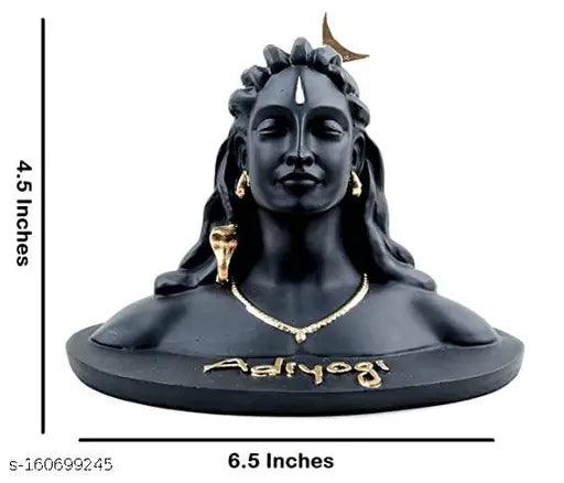 Matte Black Resin Adiyogi Shiv Shankar Murti Statue, 10cm high, for car dashboard and home decor