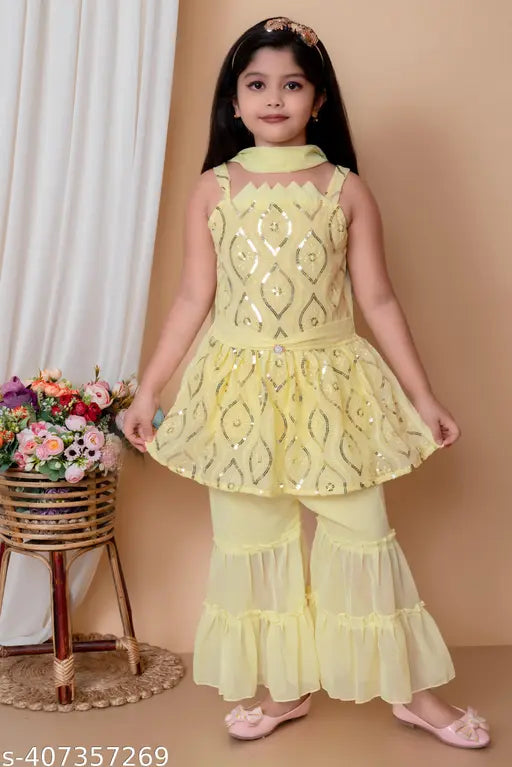 Embroidered Rayon Anarkali set with Palazzo bottoms for kids girls aged 12-18 months, India