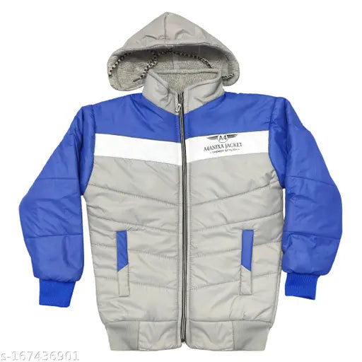 Grey polyster trandy jacket for boys, zip closure, pack of 1