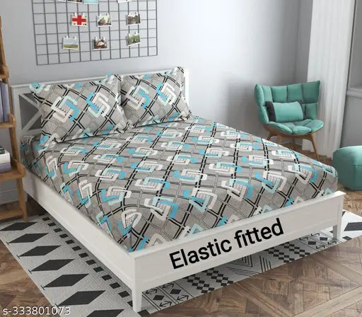 Soniasaa branded multi-color elastic fitted double bedsheet (90x90 inch), 2 pillow covers included, fitted size 78 x 72 inch, machine washable cotton for summer use