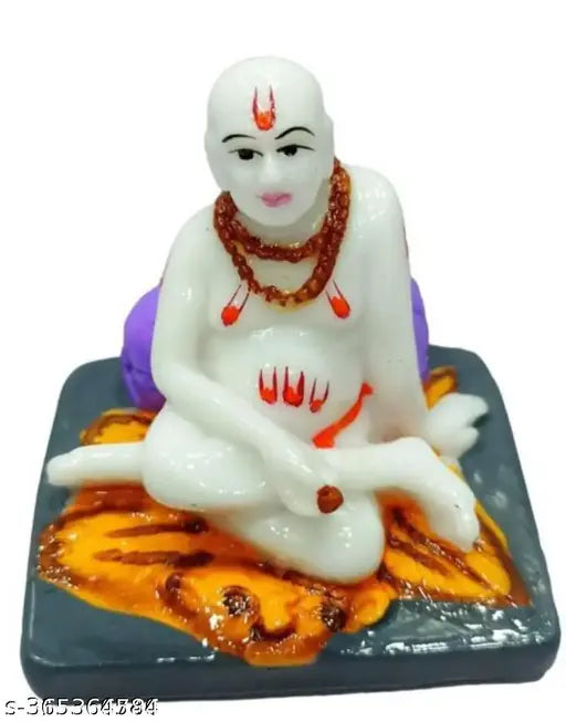 Polymarble Swami Samarth statue, handcrafted poly resin artifact, Indian religious showpiece, 3"x3"x2.5", depicting Akkalkoti Swami Maharaj