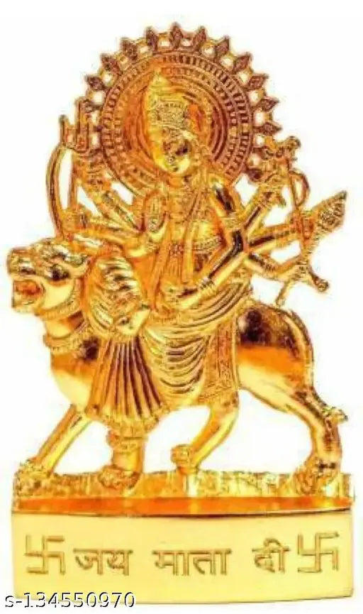 Gold-plated Durga idol, intricately detailed Indian god sculpture