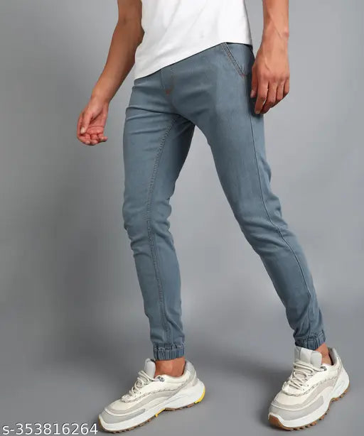 Grey cotton blend slim fit men's jeans by Urbano, ideal for a fashionable, comfortable look
