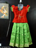 Embroidered silk pattu lehenga choli for kids, Indian traditional wear for birthday or party