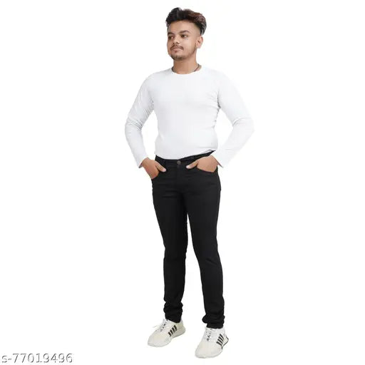 Men's solid denim jeans (pack of 1), 28", 30", or 32" waist size with 42" length, Made in India (size 28 jeans shown)