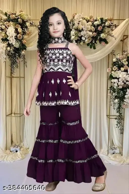 Stylesh Kids A-line crepe dupatta embroidered sarara set, size 7-8 years, trendy Indian fashion outfits