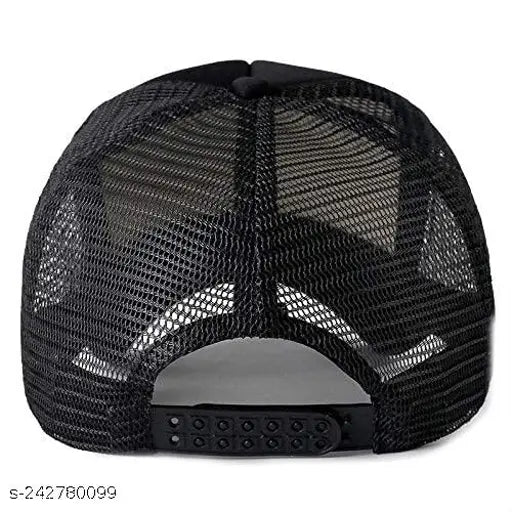 Polyster half fabric, half net baseball cap for men and women. Solid pattern, UV-protective snapback design suitable for various head sizes. Great for spring/summer gifting. Made in India