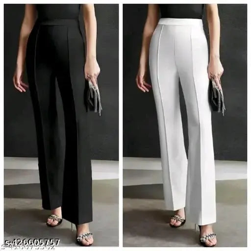White high-waisted elastic waist trousers women's trendy bell bottoms fashionable casual wear