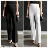 White high-waisted elastic waist trousers women's trendy bell bottoms fashionable casual wear