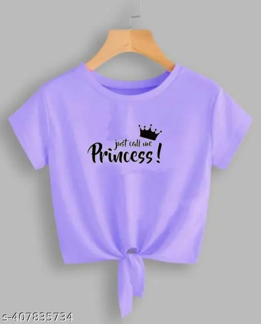 Lavender crop top for women PRINCESS printed Lycra, short sleeves, round neck, trending urban style