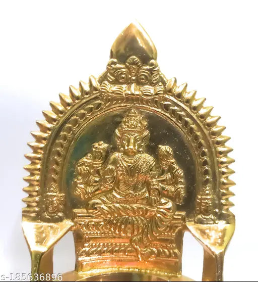Brass Varahi Amman encarved deepam idol - intricately detailed Indian god figurine with boar face, human body, weapons, & decorative base