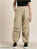 Brown cotton lycra women's cargo jogger pants
