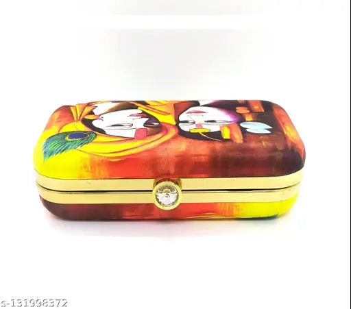 Handicraft religious print clutch bag purse, designed for weddings and bridal casual wear