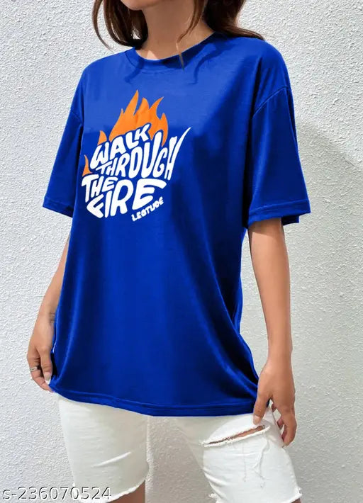 Blue oversized cottonblend t-shirt with text print