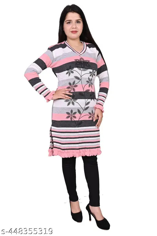 Winter kurti, trendy design, striped pattern, women's wear