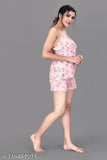 Multicolor printed rayon nightsuit by Ankit Fashion Designer for women, featuring spaghetti top and shorts with sleeveless design