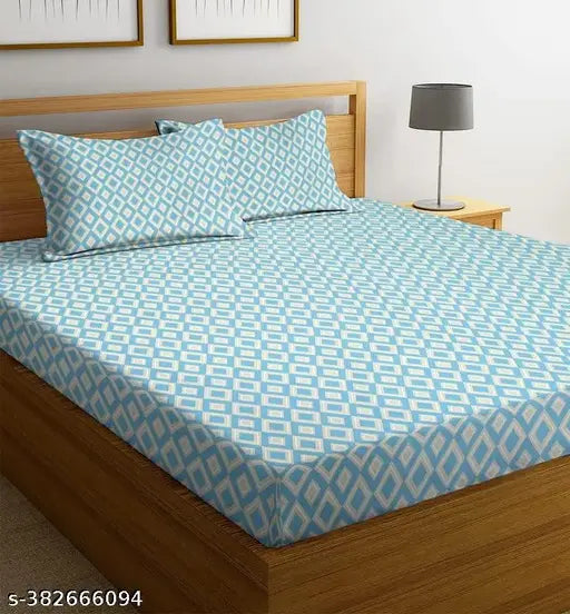 Aqua HOMICON Premium Cotton Wrinkle-free Double Bedsheets with 2 King Pillow Covers, Breathable, Ultrasoft 220 TC Supersoft, Geometric Print, Ideal for Summer