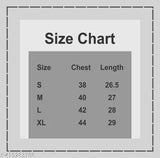 The image displays a size chart of an oversized women's t-shirt with printed designs, featuring dimensions in both centimeters and inches