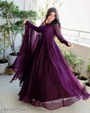 Wine georgette gown & dupatta set (S-XXL), solid pattern, full stitched, ready-made women's fashion from India