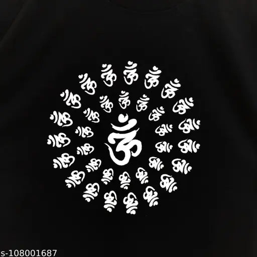Glowing cotton T-shirt with printed Om symbol, neon green glow-in-the-dark design, short sleeves, size M (Chest 38in, Length 29.5in) - Made in India