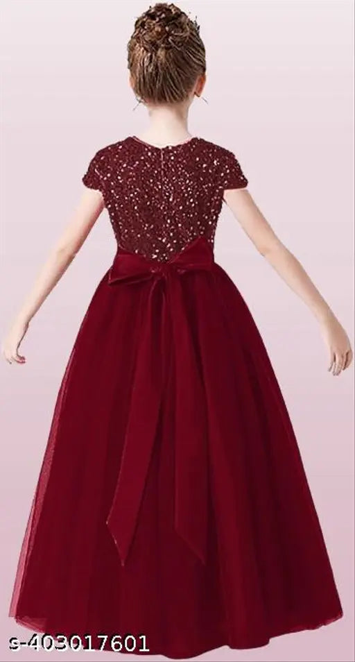 Embellished net party dress, velvet & net, short sleeve, girls fancy wear (5-6 yrs)