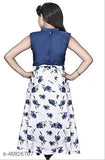 Navy blue cotton blend ethnic gown for girls, floral print, short sleeve, V-neck, belted. Perfect for parties, weddings, special occasions, and Indian festivals like Diwali, Navratri, Dussehra, Pongal, Onam, Lohri, Eid, Christmas. Sizes 4-5 Years to 10-11 Years, made in India
