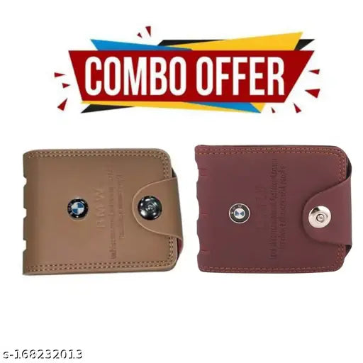 Beige artificial leather men's wallet combo pack - trendy and formal for evening/party events. Multicolor design, perfect for travel with 2 compartments each (India origin)