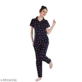 Rayon printed nightsuit set, top & pants - 100% rayon, stylish sleepwear for women, India-made