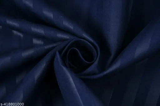 Premium royal blue satin stripe fitted bedsheet, polycotton, breathable & hypoallergenic, double size (228cm x 254cm), includes 2 pillow covers