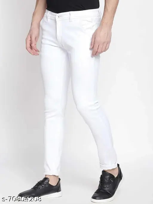 High-quality men's white stretchable denim jeans, regular fit - Best4U Indian style