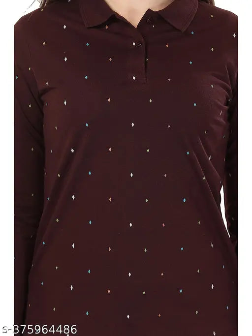 Long-sleeve cotton blend women's polka print t-shirt, India-made
