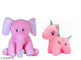 Soft plush pink elephant, Minion, Pikachu teddy bear combo - Indian fiber net toys for kids