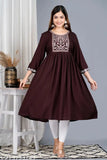Brown designer kameez dress with embroidered details