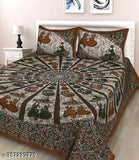Pure cotton double bed sheets with two jaipuri-patterned pillow covers, superfine quality for summer adult use, made in India