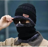 Woolen textured beanie cap with neck warmer, soft and cozy, universal size, ideal winter accessory