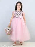 Pink net sequined floral girl's party dress, embellished with toy balloons on bodies, suitable for 1-2 years (Bust: 22in, Length: 28in)